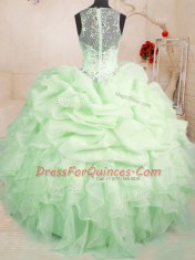 Deluxe Yellow Green Sweet 16 Dress Military Ball and Sweet 16 and Quinceanera and For with Beading and Ruffles and Pick Ups Straps Sleeveless Zipper