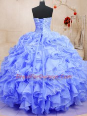 High Class Lavender Ball Gowns Beading and Ruffles Sweet 16 Dresses Lace Up Organza Sleeveless Floor Length