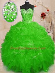 Hot Sale Organza Sleeveless Floor Length Ball Gown Prom Dress and Beading and Ruffles