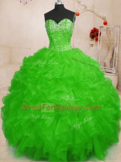 Hot Sale Organza Sleeveless Floor Length Ball Gown Prom Dress and Beading and Ruffles