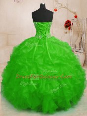 Hot Sale Organza Sleeveless Floor Length Ball Gown Prom Dress and Beading and Ruffles