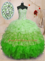 Stylish Multi-color Lace Up Sweetheart Beading and Ruffles Ball Gown Prom Dress Organza Sleeveless