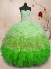 Stylish Multi-color Lace Up Sweetheart Beading and Ruffles Ball Gown Prom Dress Organza Sleeveless