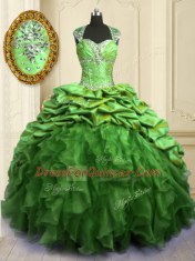 Superior Cap Sleeves Floor Length Beading and Ruffles and Pick Ups Lace Up Quinceanera Dresses