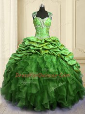 Superior Cap Sleeves Floor Length Beading and Ruffles and Pick Ups Lace Up Quinceanera Dresses