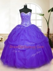 Glittering Purple Ball Gown Prom Dress Military Ball and Sweet 16 and Quinceanera and For with Sequins and Pick Ups Sweetheart Sleeveless Lace Up