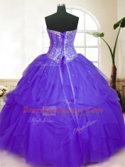 Glittering Purple Ball Gown Prom Dress Military Ball and Sweet 16 and Quinceanera and For with Sequins and Pick Ups Sweetheart Sleeveless Lace Up