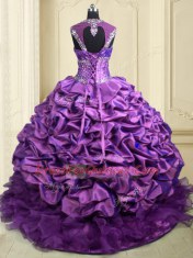 Wonderful Pick Ups With Train Purple Quinceanera Gowns Sweetheart Cap Sleeves Brush Train Lace Up