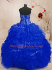 Extravagant Royal Blue Organza Lace Up 15th Birthday Dress Sleeveless Floor Length Beading and Ruffles