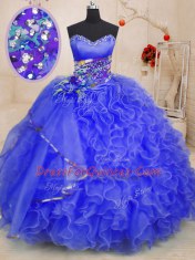 Low Price Royal Blue Organza Lace Up Sweet 16 Quinceanera Dress Sleeveless Floor Length Beading and Ruffles
