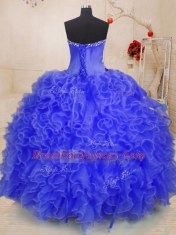 Low Price Royal Blue Organza Lace Up Sweet 16 Quinceanera Dress Sleeveless Floor Length Beading and Ruffles