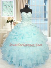 Organza Sleeveless Floor Length Sweet 16 Dress and Beading and Pick Ups