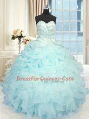Organza Sleeveless Floor Length Sweet 16 Dress and Beading and Pick Ups