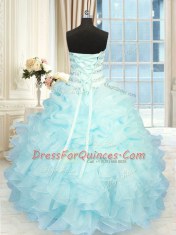 Organza Sleeveless Floor Length Sweet 16 Dress and Beading and Pick Ups