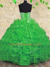 Floor Length Lace Up Sweet 16 Dress Green for Military Ball and Sweet 16 and Quinceanera with Beading and Ruffles