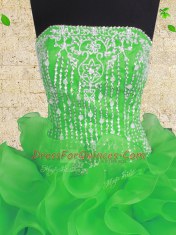 Floor Length Lace Up Sweet 16 Dress Green for Military Ball and Sweet 16 and Quinceanera with Beading and Ruffles