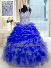 Comfortable Blue Sleeveless Organza Zipper Sweet 16 Dress for Military Ball and Sweet 16 and Quinceanera