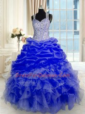 Comfortable Blue Sleeveless Organza Zipper Sweet 16 Dress for Military Ball and Sweet 16 and Quinceanera