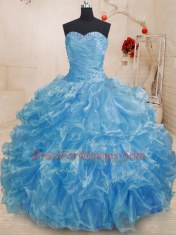 Lovely Beading and Ruffles Sweet 16 Dress Blue Lace Up Sleeveless Floor Length