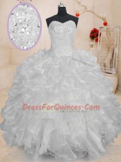 Attractive White Sleeveless Organza Lace Up Quinceanera Dresses for Military Ball and Sweet 16 and Quinceanera