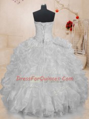Attractive White Sleeveless Organza Lace Up Quinceanera Dresses for Military Ball and Sweet 16 and Quinceanera
