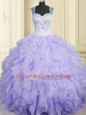 New Arrival Sleeveless Lace Up Floor Length Beading and Ruffles Quinceanera Dress