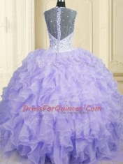 New Arrival Sleeveless Lace Up Floor Length Beading and Ruffles Quinceanera Dress
