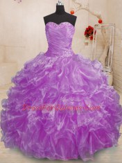 Purple Sweetheart Lace Up Beading and Ruffles Vestidos de Quinceanera Sleeveless