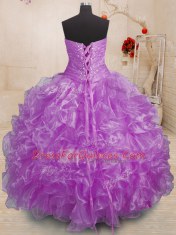Purple Sweetheart Lace Up Beading and Ruffles Vestidos de Quinceanera Sleeveless