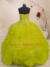 Floor Length Yellow Green Sweet 16 Dress Organza Sleeveless Beading and Ruffles