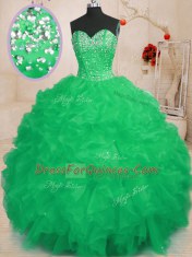 Turquoise Lace Up Sweet 16 Quinceanera Dress Beading and Ruffles Sleeveless Floor Length