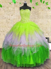Hot Sale Multi-color Lace Up Sweetheart Beading and Ruffles and Sequins Quinceanera Gowns Tulle Sleeveless