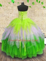 Hot Sale Multi-color Lace Up Sweetheart Beading and Ruffles and Sequins Quinceanera Gowns Tulle Sleeveless