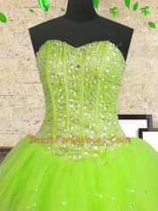 Hot Sale Multi-color Lace Up Sweetheart Beading and Ruffles and Sequins Quinceanera Gowns Tulle Sleeveless