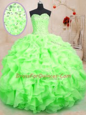 Sweetheart Lace Up Beading and Ruffles Quinceanera Gowns Sleeveless