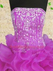 Fuchsia Lace Up Quinceanera Gown Beading and Ruffles Sleeveless Floor Length