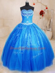 Floor Length Ball Gowns Sleeveless Royal Blue Quinceanera Dresses Lace Up