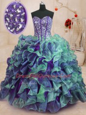 Cute Multi-color Sleeveless Organza Lace Up Quinceanera Dress for Military Ball and Sweet 16 and Quinceanera