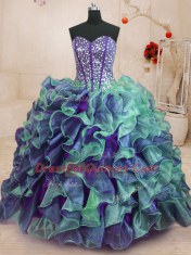 Cute Multi-color Sleeveless Organza Lace Up Quinceanera Dress for Military Ball and Sweet 16 and Quinceanera