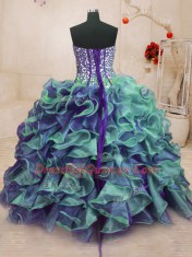 Cute Multi-color Sleeveless Organza Lace Up Quinceanera Dress for Military Ball and Sweet 16 and Quinceanera