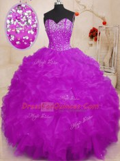 Purple Organza Lace Up Sweetheart Sleeveless Floor Length Quinceanera Dresses Beading