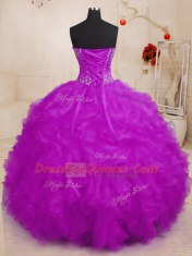 Purple Organza Lace Up Sweetheart Sleeveless Floor Length Quinceanera Dresses Beading
