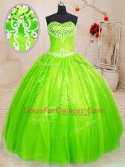 Smart Sweetheart Neckline Beading Quince Ball Gowns Sleeveless Lace Up