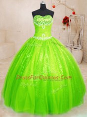 Smart Sweetheart Neckline Beading Quince Ball Gowns Sleeveless Lace Up