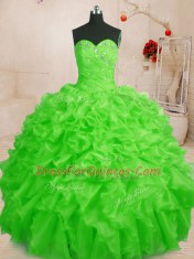 Ball Gowns Organza Sweetheart Sleeveless Beading and Ruffles Floor Length Lace Up Vestidos de Quinceanera