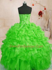 Ball Gowns Organza Sweetheart Sleeveless Beading and Ruffles Floor Length Lace Up Vestidos de Quinceanera