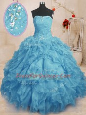 Sleeveless Lace Up Floor Length Beading and Ruffles and Ruching Sweet 16 Dress