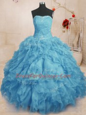 Sleeveless Lace Up Floor Length Beading and Ruffles and Ruching Sweet 16 Dress