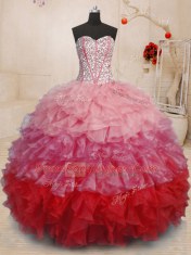 Multi-color Sweetheart Neckline Beading and Ruffles Quinceanera Gown Sleeveless Lace Up