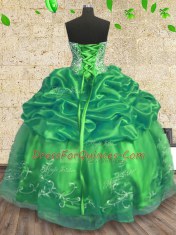 Green Strapless Lace Up Beading and Embroidery Quinceanera Dresses Sleeveless